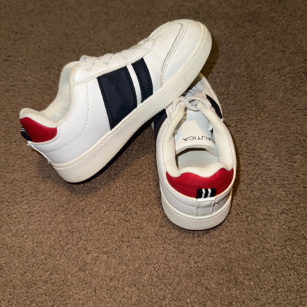 Kids White Blue and Red Sneakers